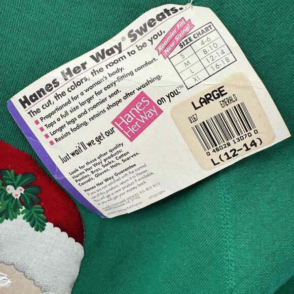 NWT Vintage 80s Hanes Handmade Santa Holiday Grandma Sweatshirt Sz L USA Iron On - Picture 6 of 10